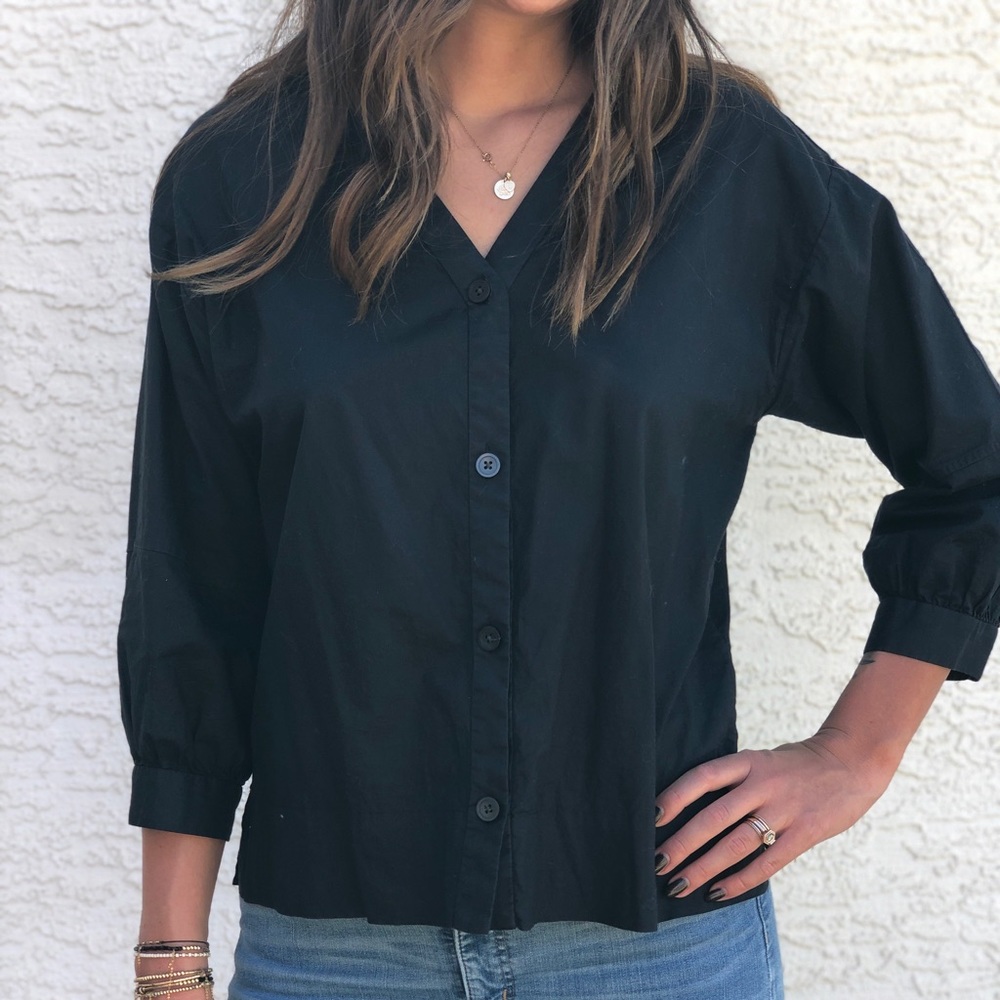 Everlane The Silky Cotton Lantern Top in Blue